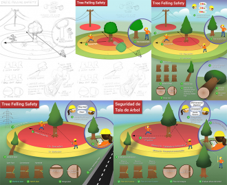 Infographic steps, from sketch to final version in English and Spanish