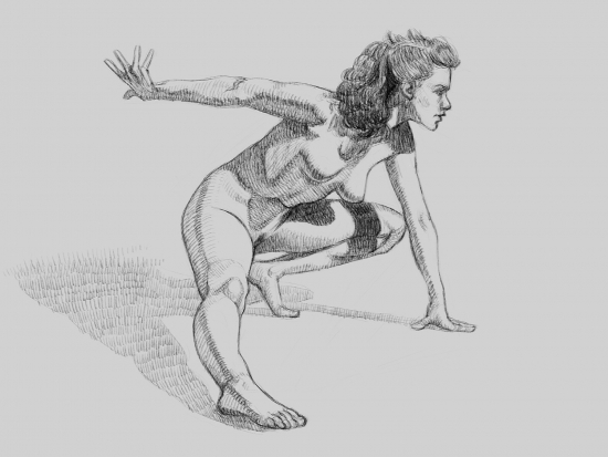 Figure study of a woman crouching