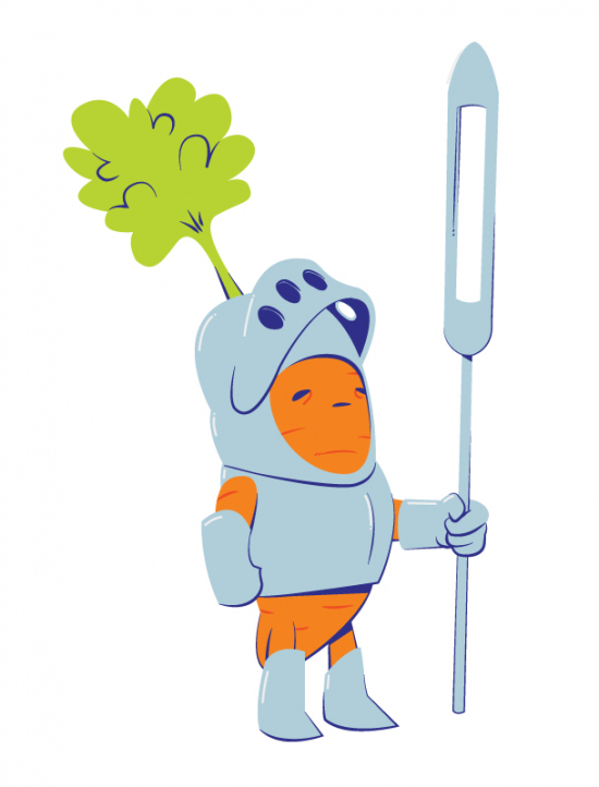 An anthropomorphized carrot performing his watch duties as a knight
