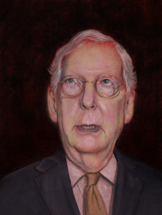 Portrait of Mitch McConnell with red underpainting